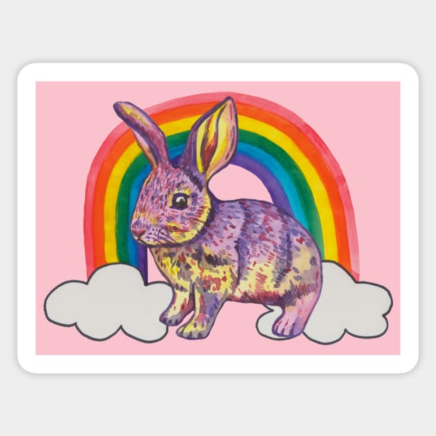 Bunny rabbit with rainbow and clouds Sticker by deadblackpony